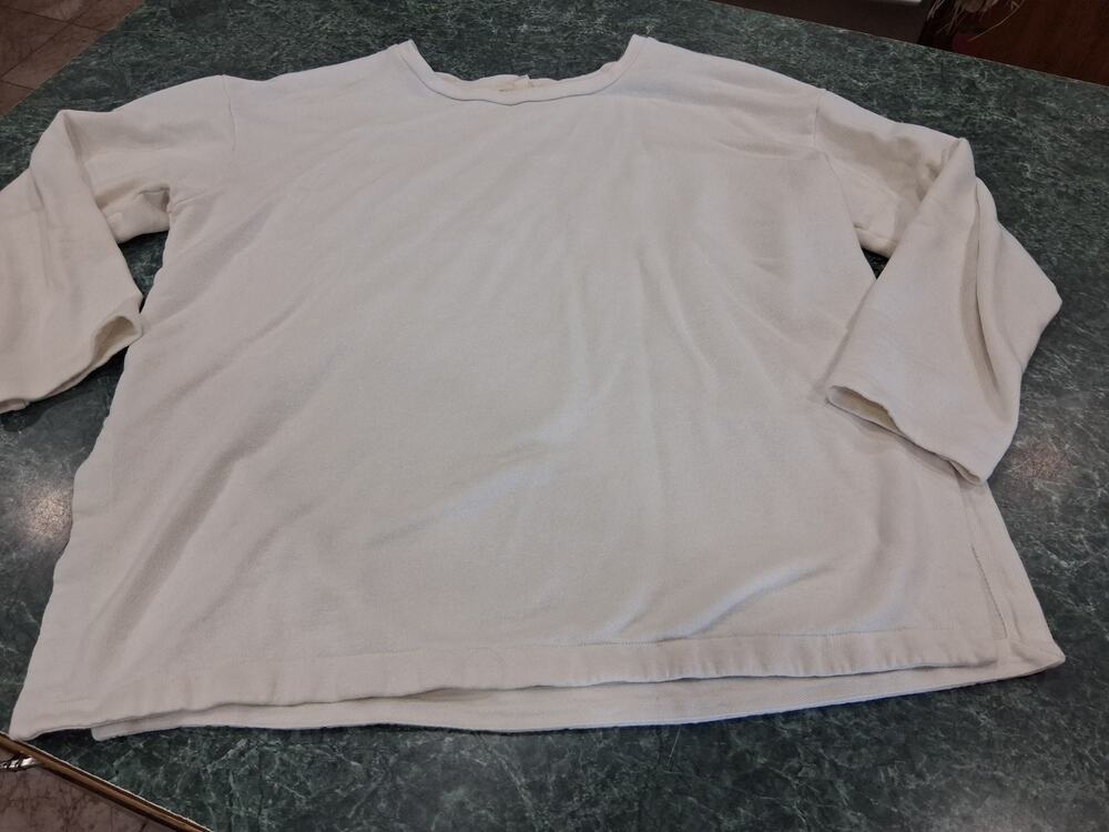 Eileen Fisher Organic Cream Boxy Long Sleeve Sweatshirt Terry Side Slits Sz M
